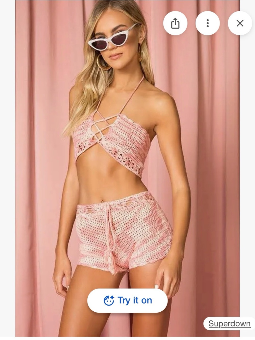 Superdown Tawnie Lace-Up Halter Bralette & Shorts Set